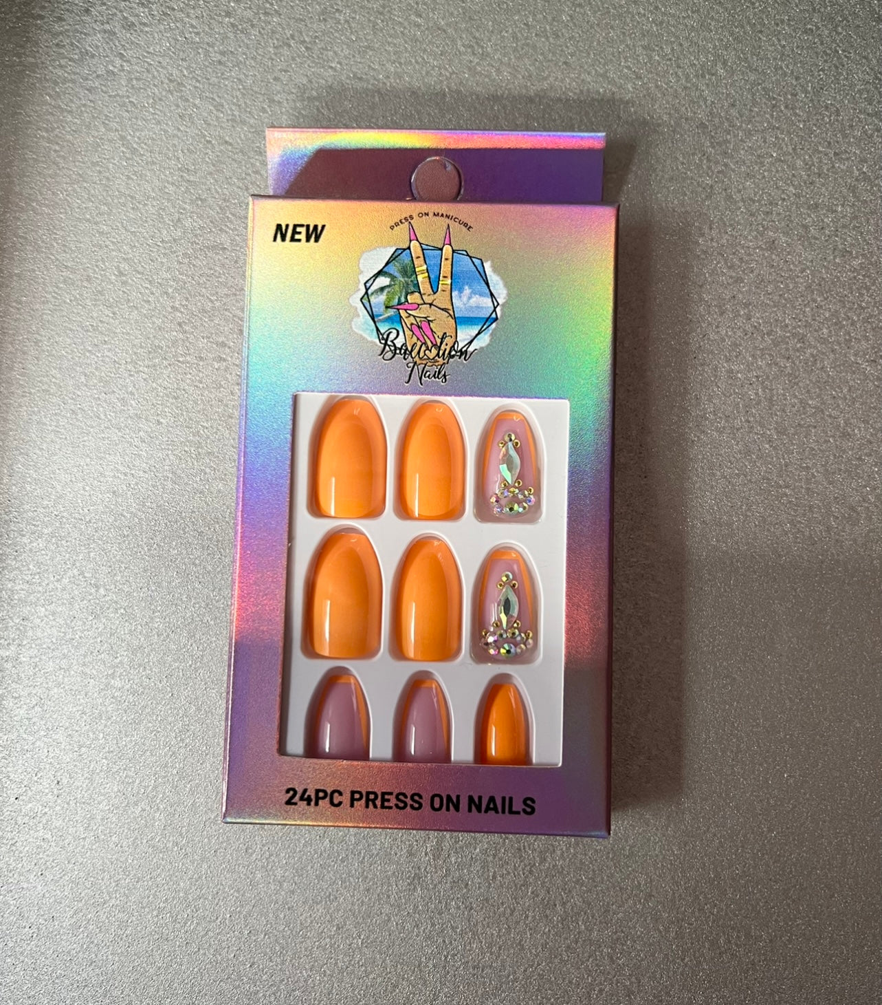 Travel Bae | Short orange bling Press on nails