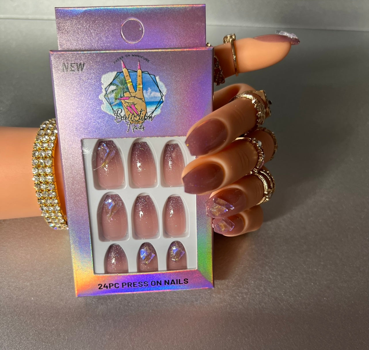 Ombre glitz l Short ombre glitter tips press on nails