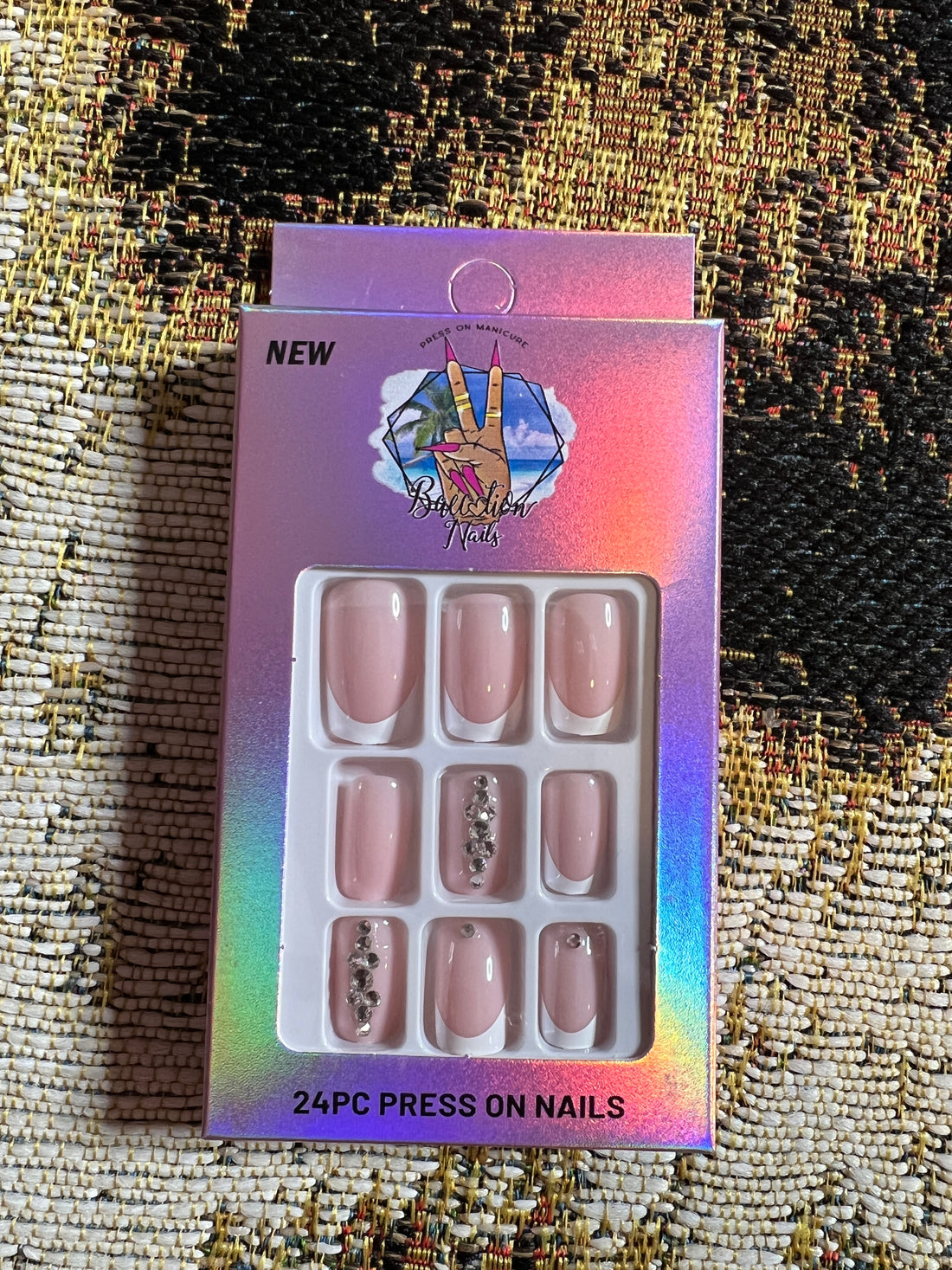 Short square french tip Press on nails