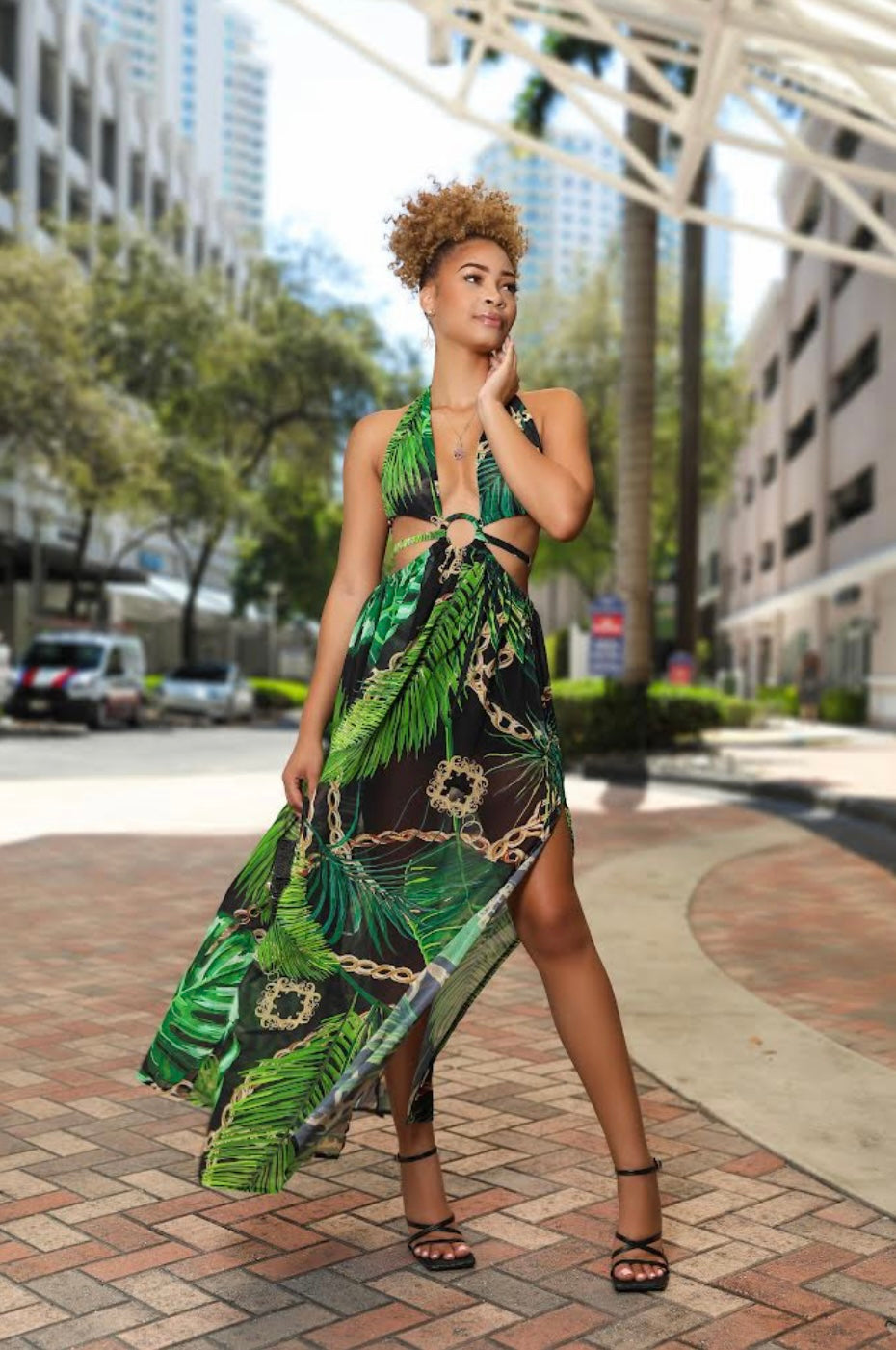 luxurious print maxi dress