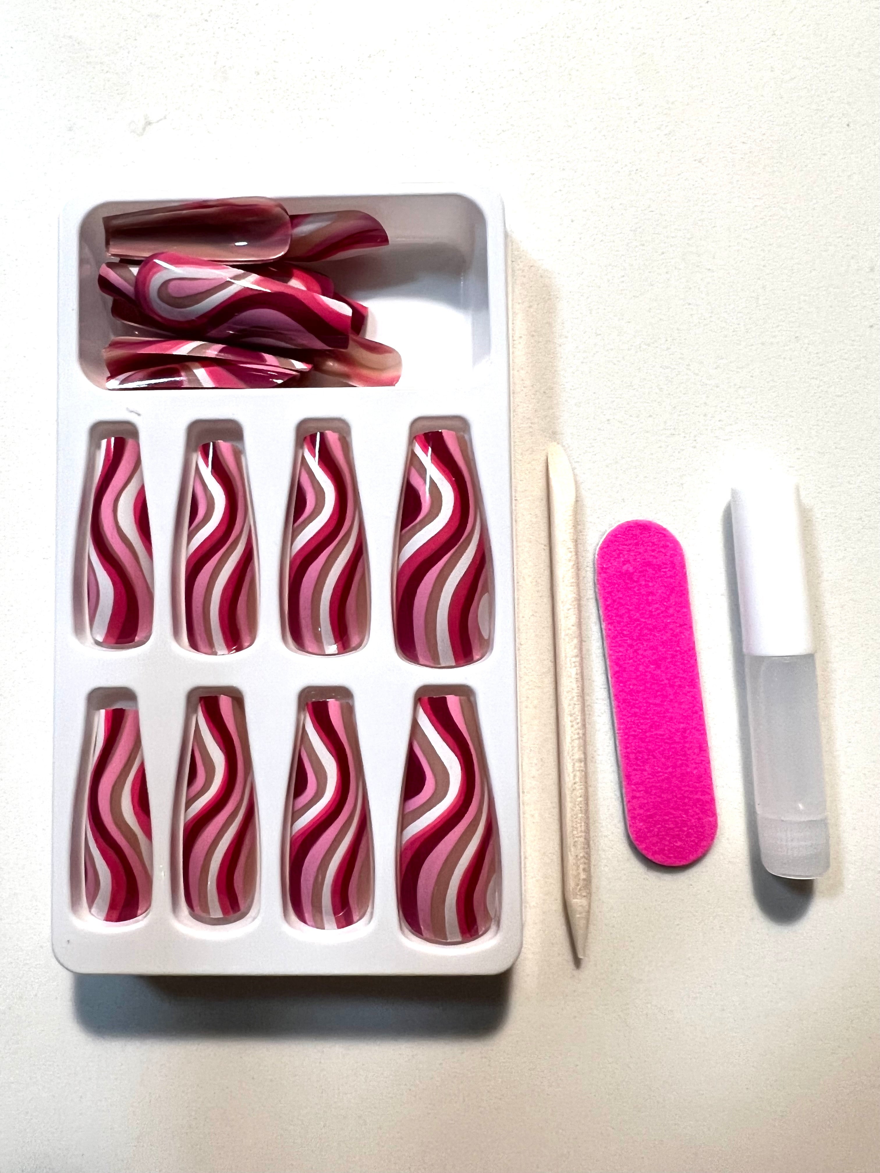 Pink Roses l pink swirl press on nails