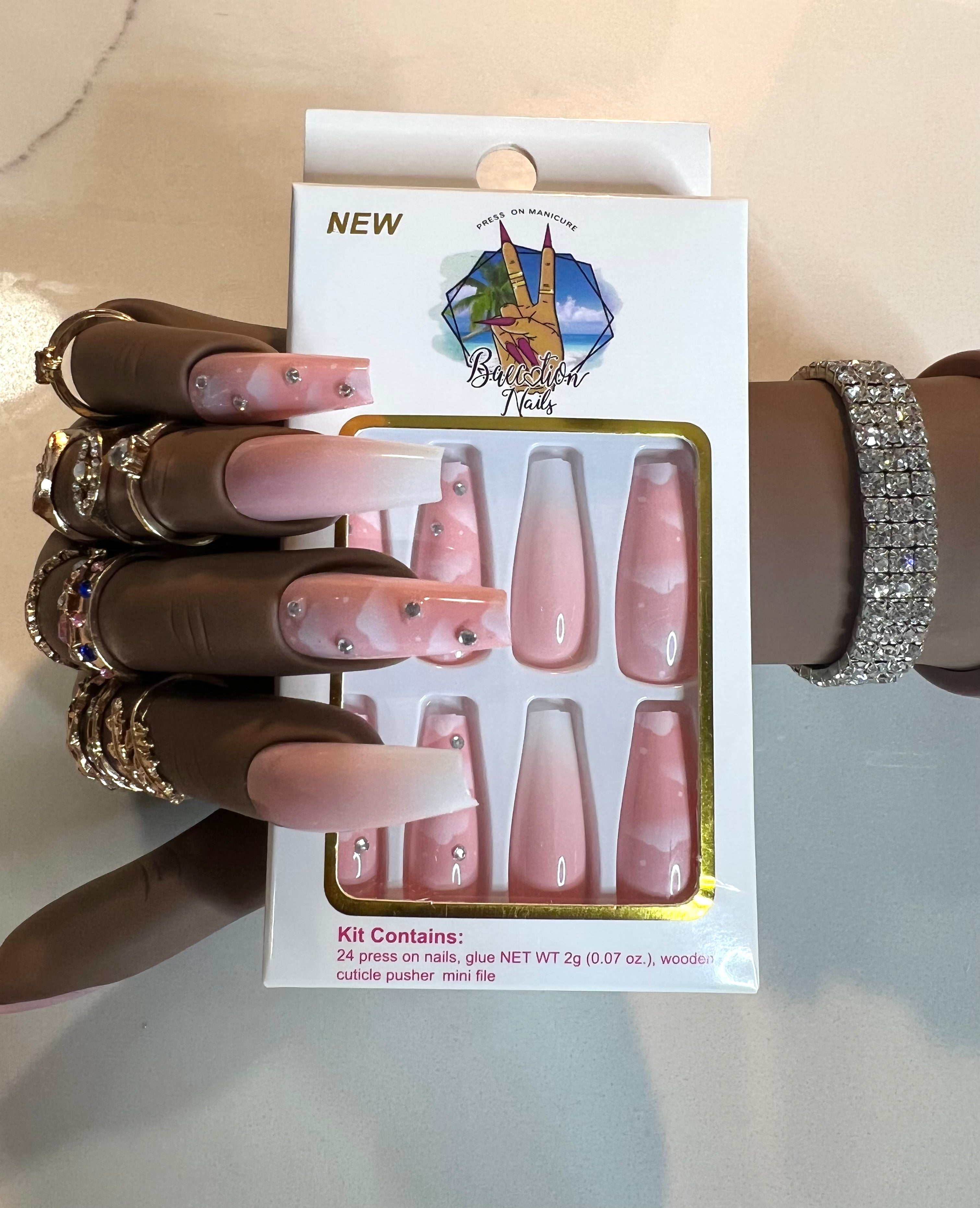 Head in the clouds l pink cloud press on nails