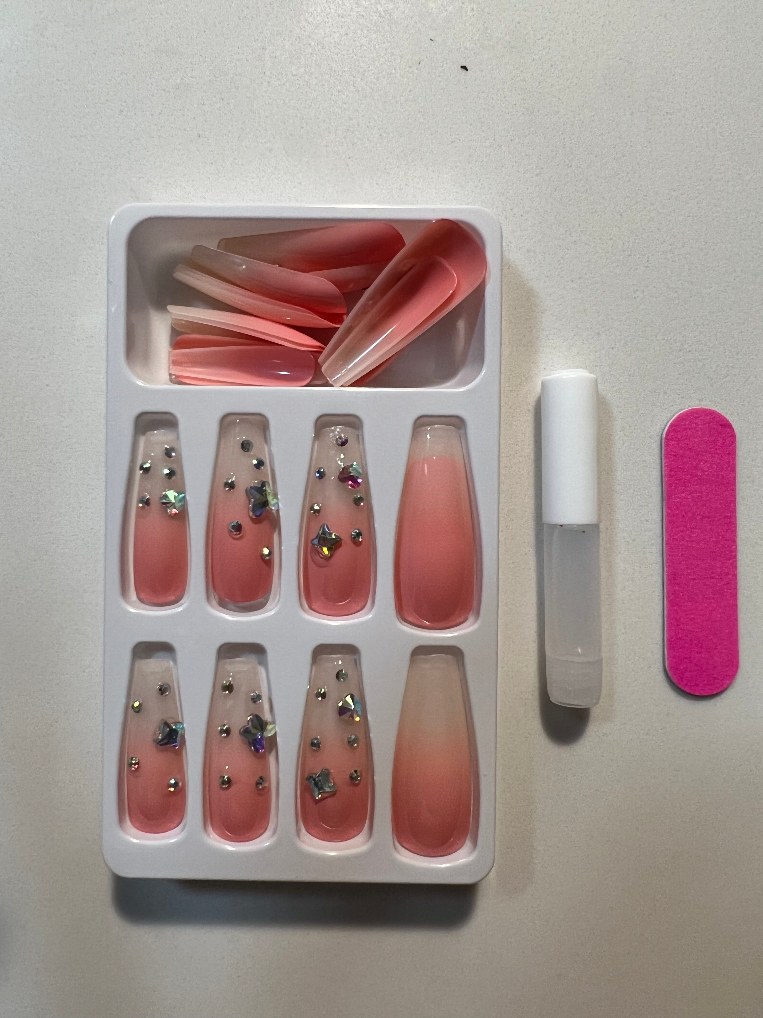 Pina Colada l pink and white press on nails