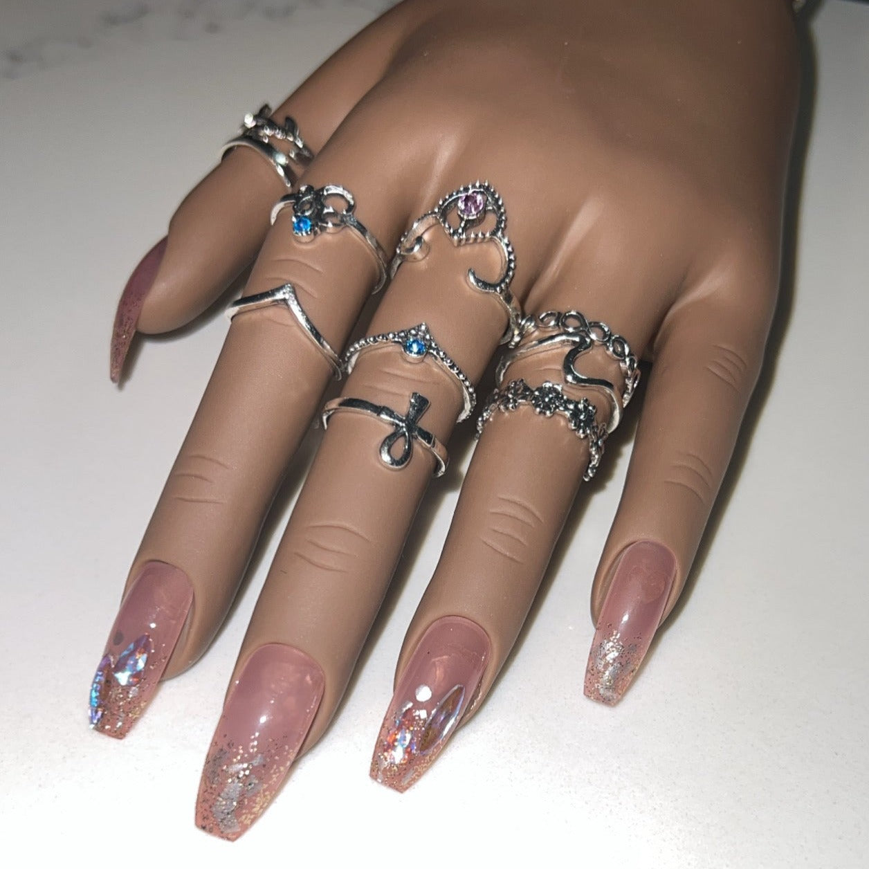 Water Falls l crystal press on nails