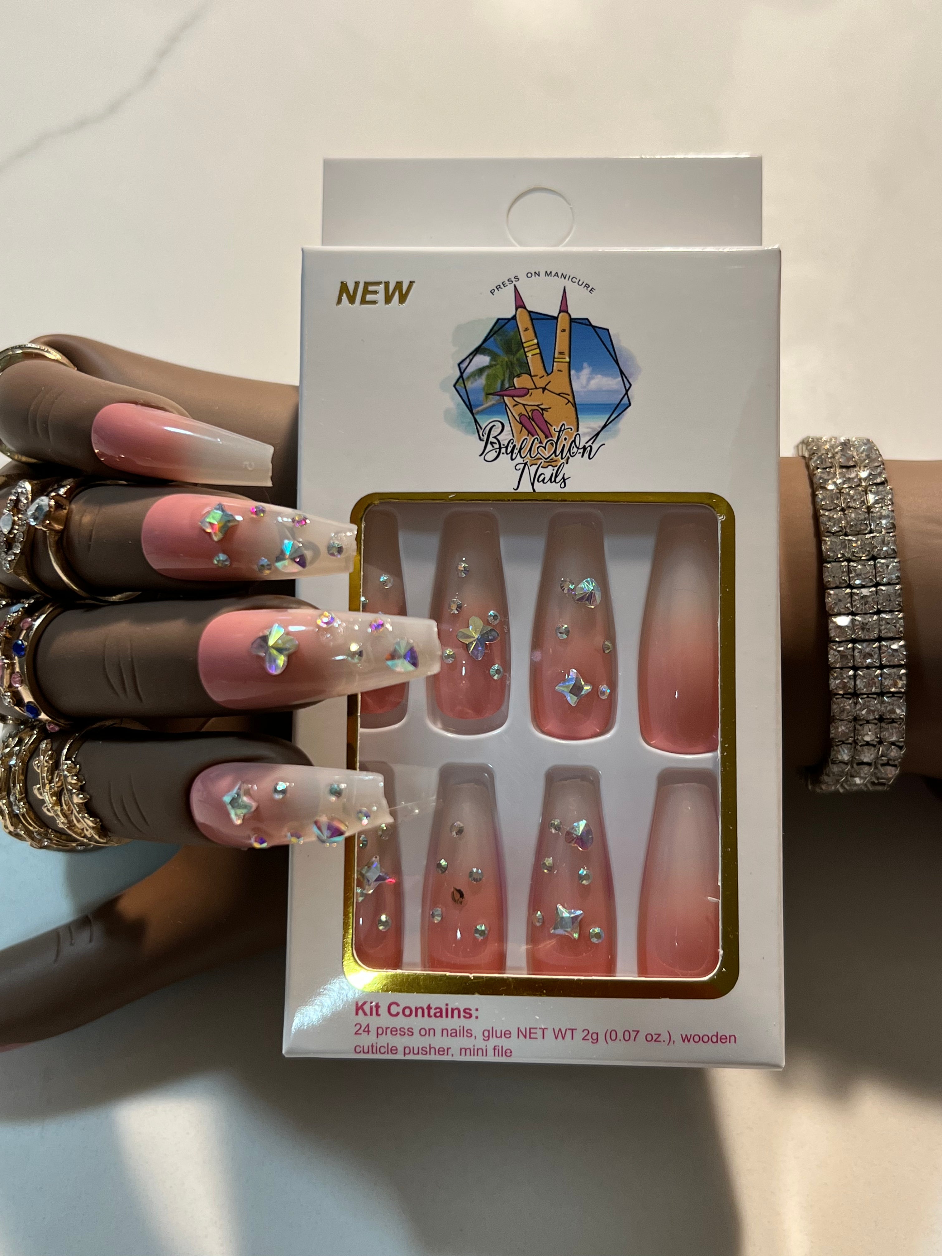 Pina Colada l pink and white press on nails