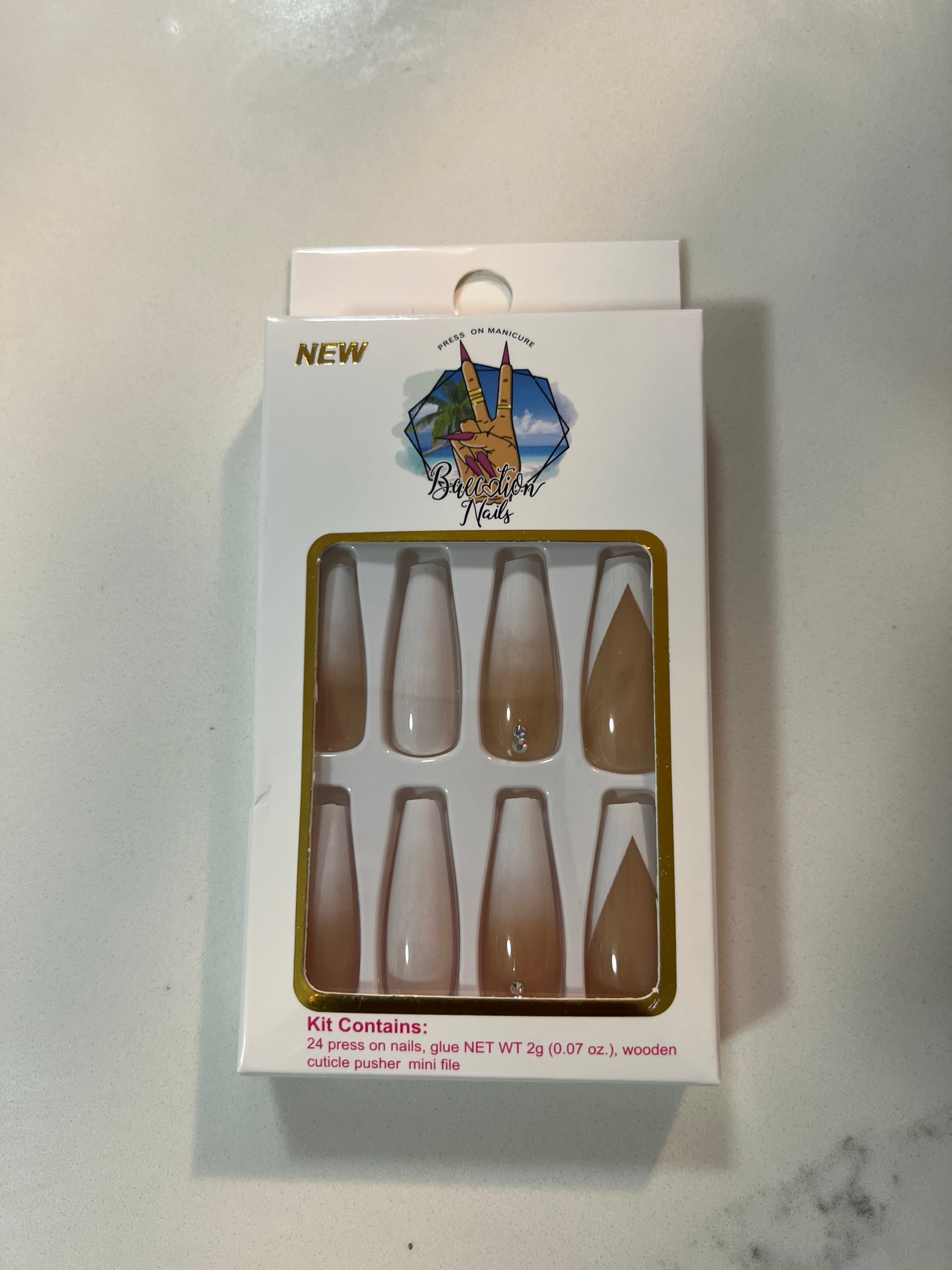 Relax l nude and white press on nails