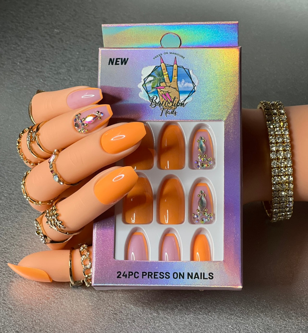 Travel Bae | Short orange bling Press on nails