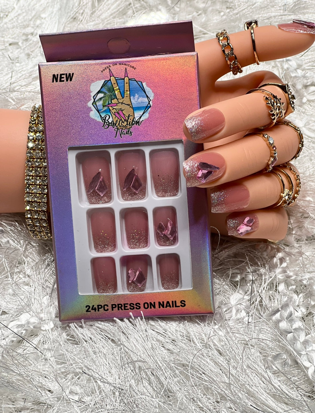 Shimmer Bae | Short glitz tip Press on nails