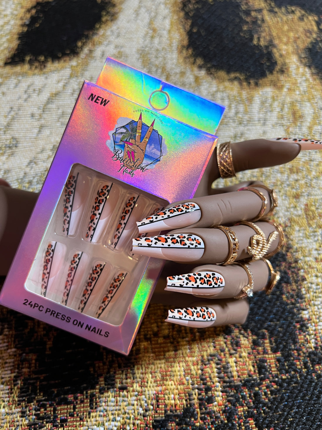 Cheetah Lady | Long french Press on nails