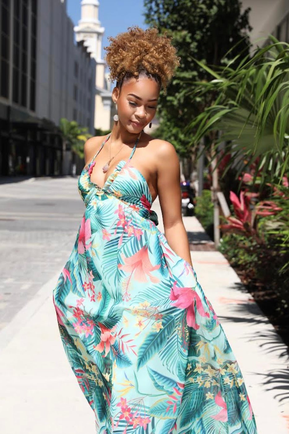 Tropical floral sale print maxi dress