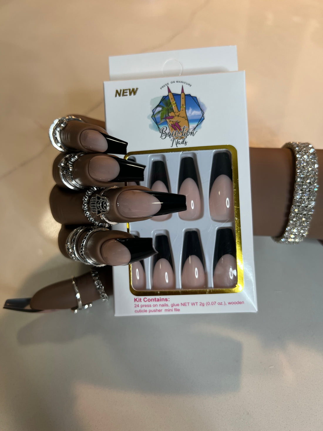 Night Cap l Black tip press on nails