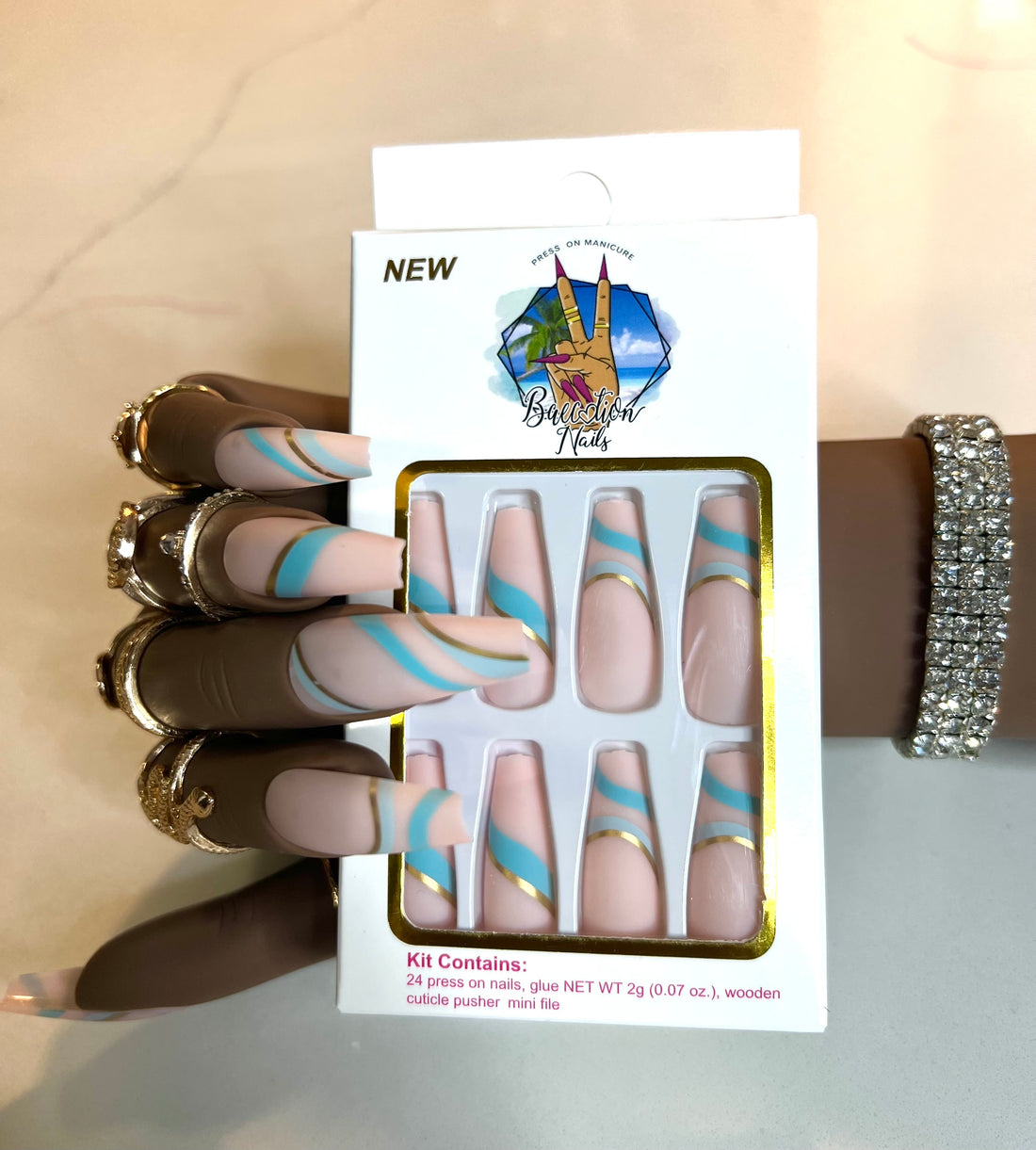 Oceanfront l blue swirl press on nails