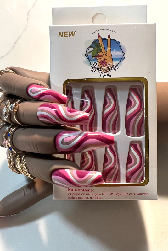 Pink Roses l pink swirl press on nails